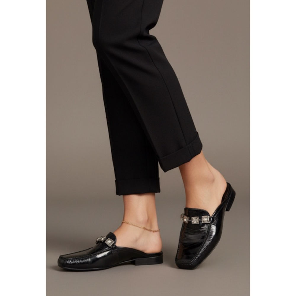 Stuart Weitzman Black Loafers | Square‎ Toe Slip-On Shoes with Crystals